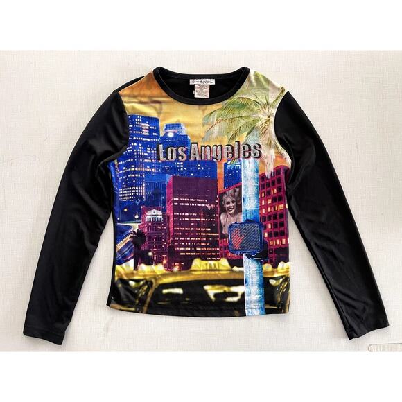 Self Esteem Sz L Los Angeles Graphic Knit Top Y2K Stretch Unique Vintage Unique - Picture 3 of 9